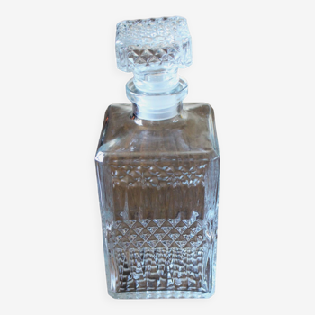 Whiskey carafe Glass square stopper 80s