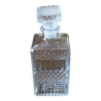 Whiskey carafe Glass square stopper 80s