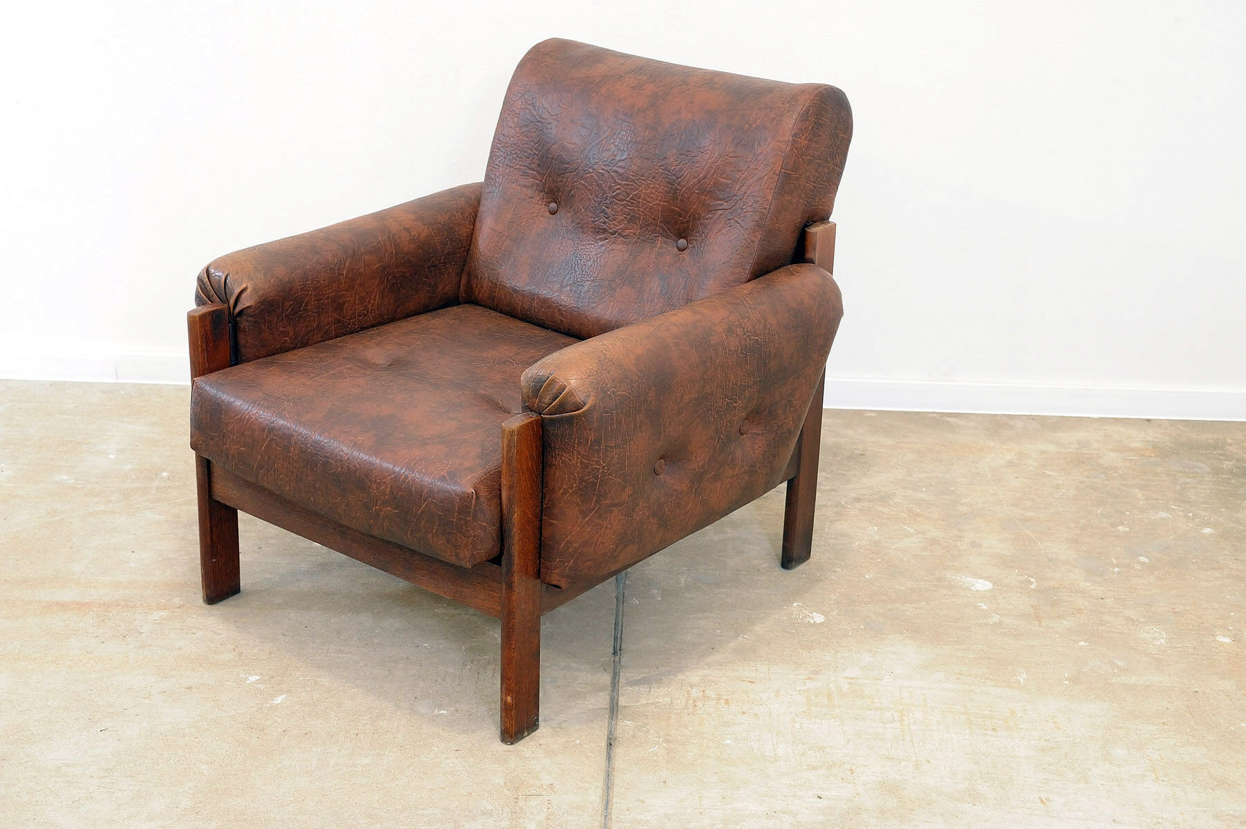 Ensemble de salon en similicuir vintage, années 1970, Tchécoslovaquie