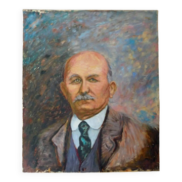 Portrait, huile sur toile anonyme d'un retraité