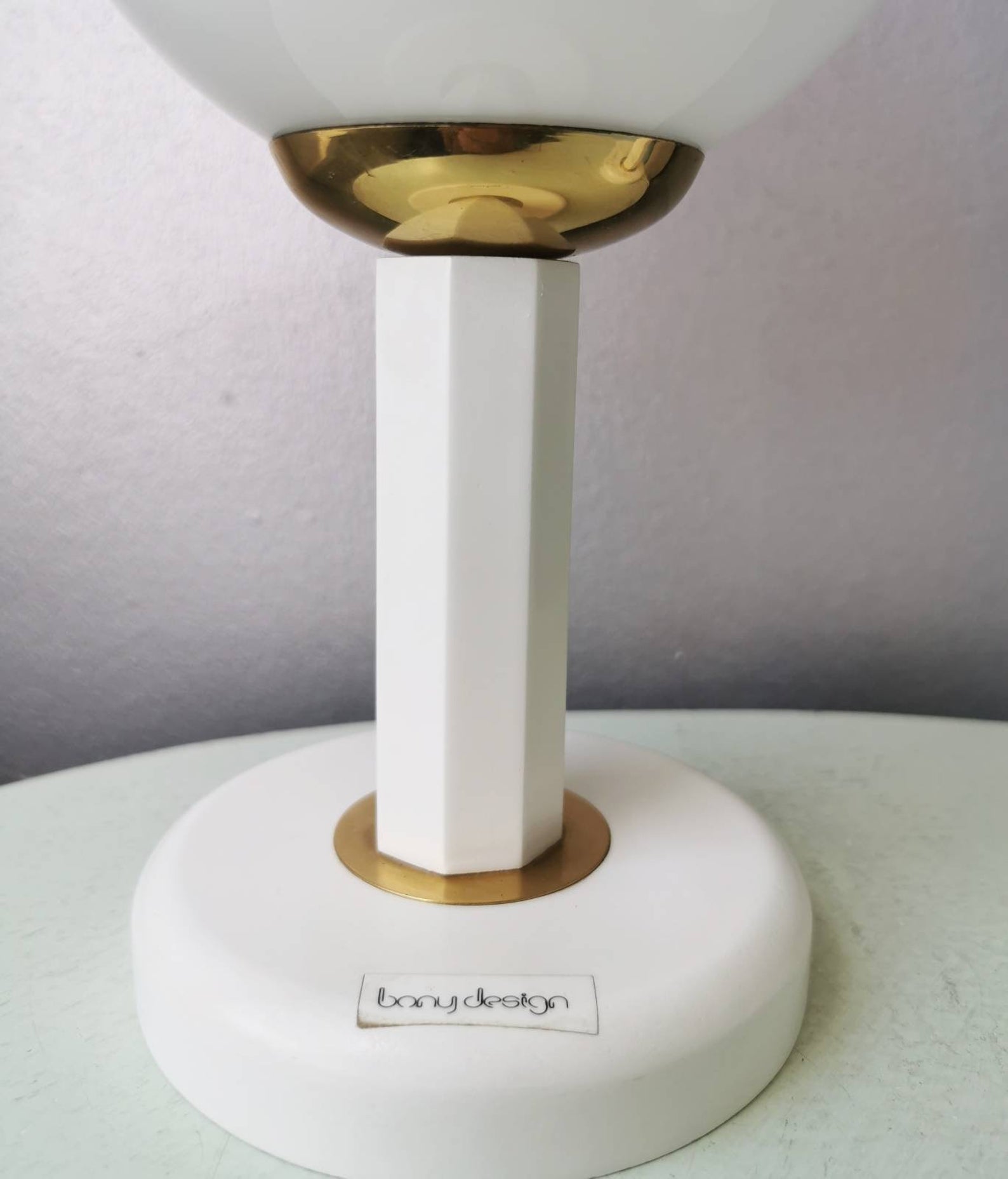 Set of 2 vintage Bony Design table lamps with 80s glass bulb hood