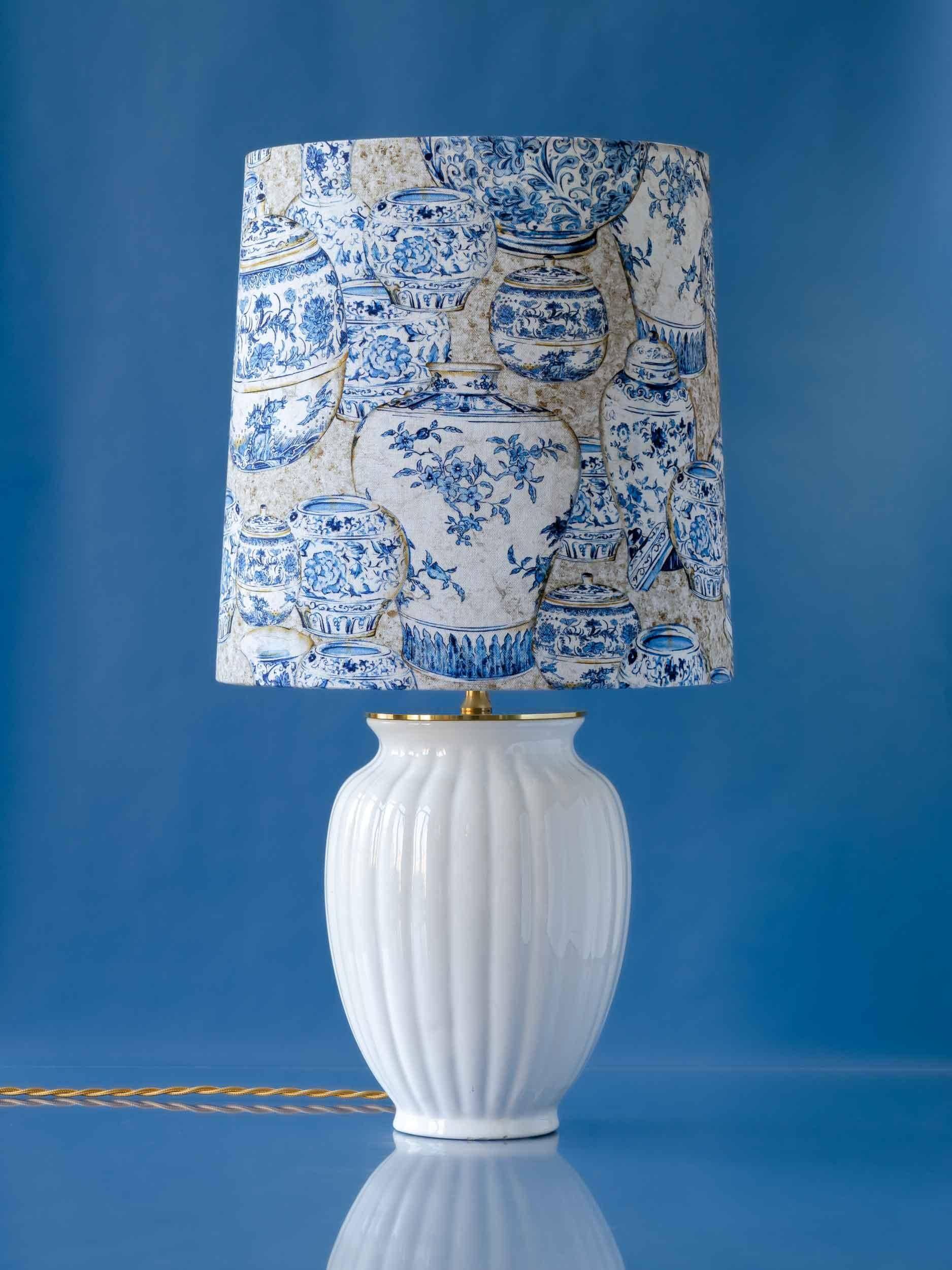 Blue and white ceramic table lamp, vintage Dutch Delftware.