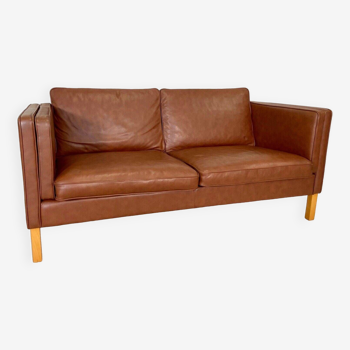 Vintage danish mid century mogans hansen cognac leather sofa