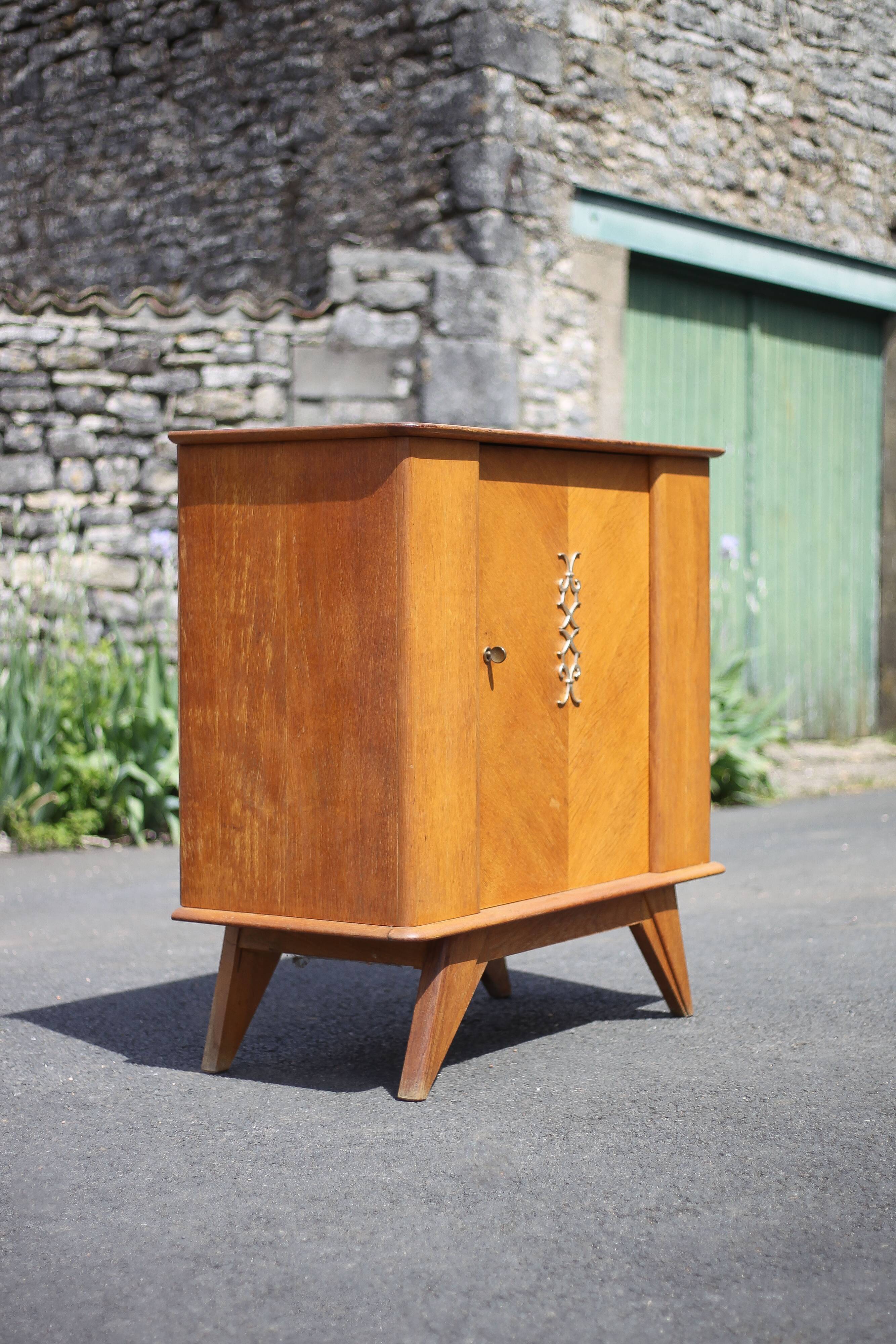 Vintage wooden sideboard, 1-door sideboard with compass feet, storage unit, small chest