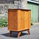 Buffet bois vintage, buffet 1 porte avec pieds compas, meuble de rangement, petit bahut