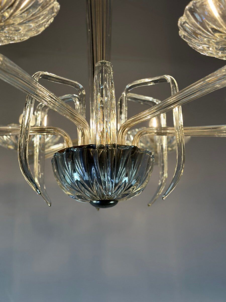 Venetian chandelier in transparent Murano glass circa 1950