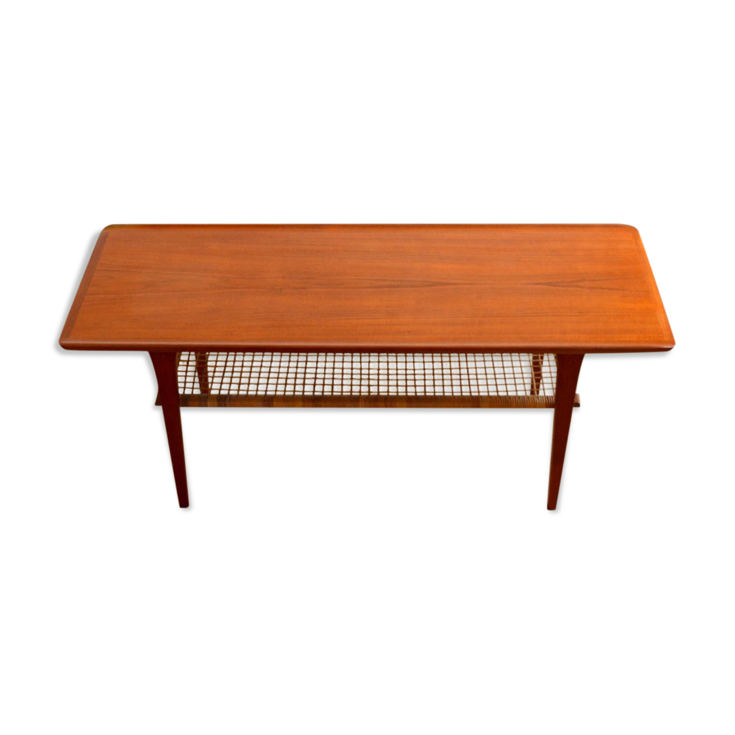 Coffee table double top Danish design teak and rattan 1960