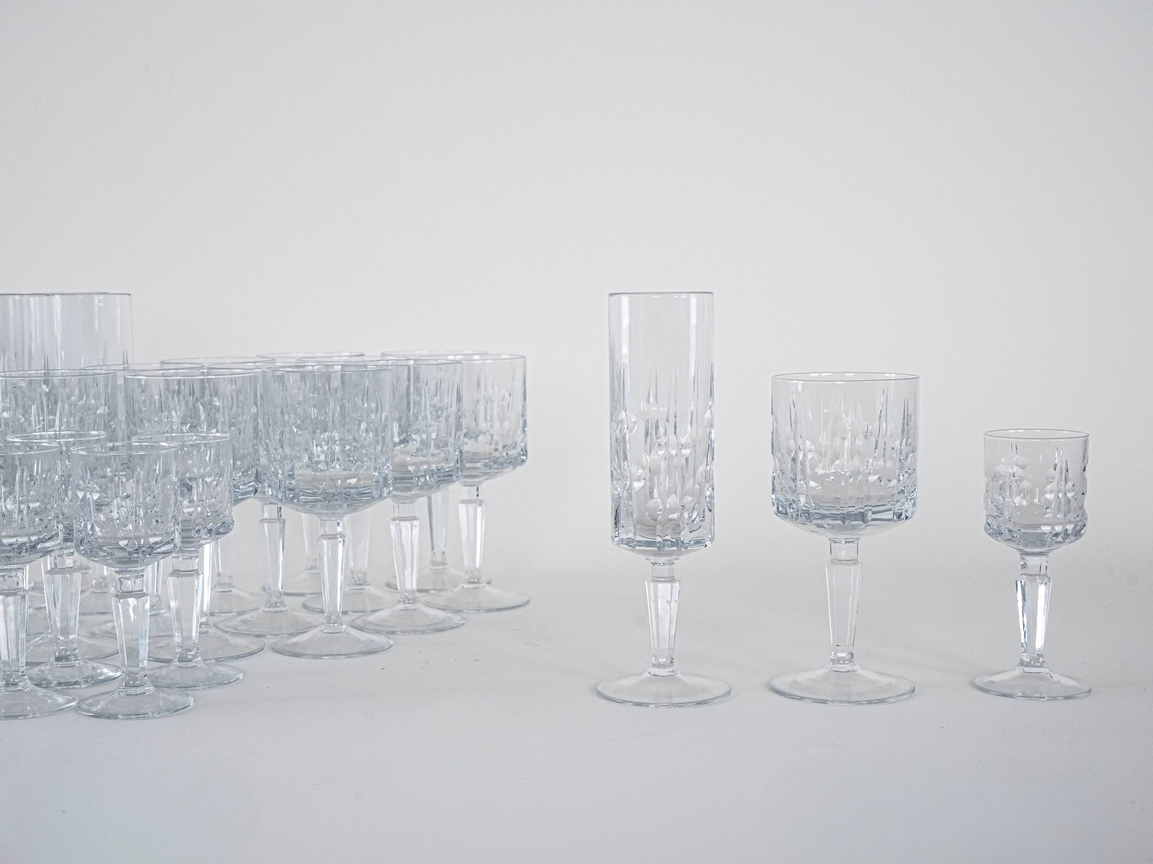 Set of crystal glasses, Italian design, 1970s, made in Italy