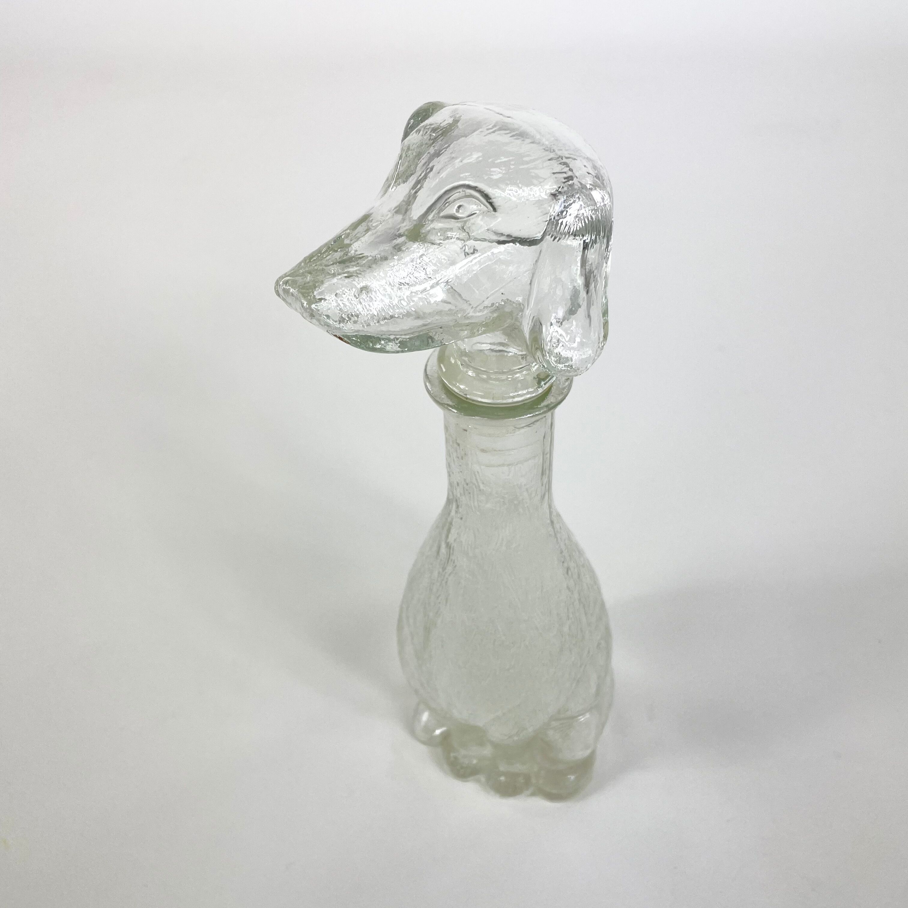 Vintage glass dachshund carafe from empoli, italy, circa 1960