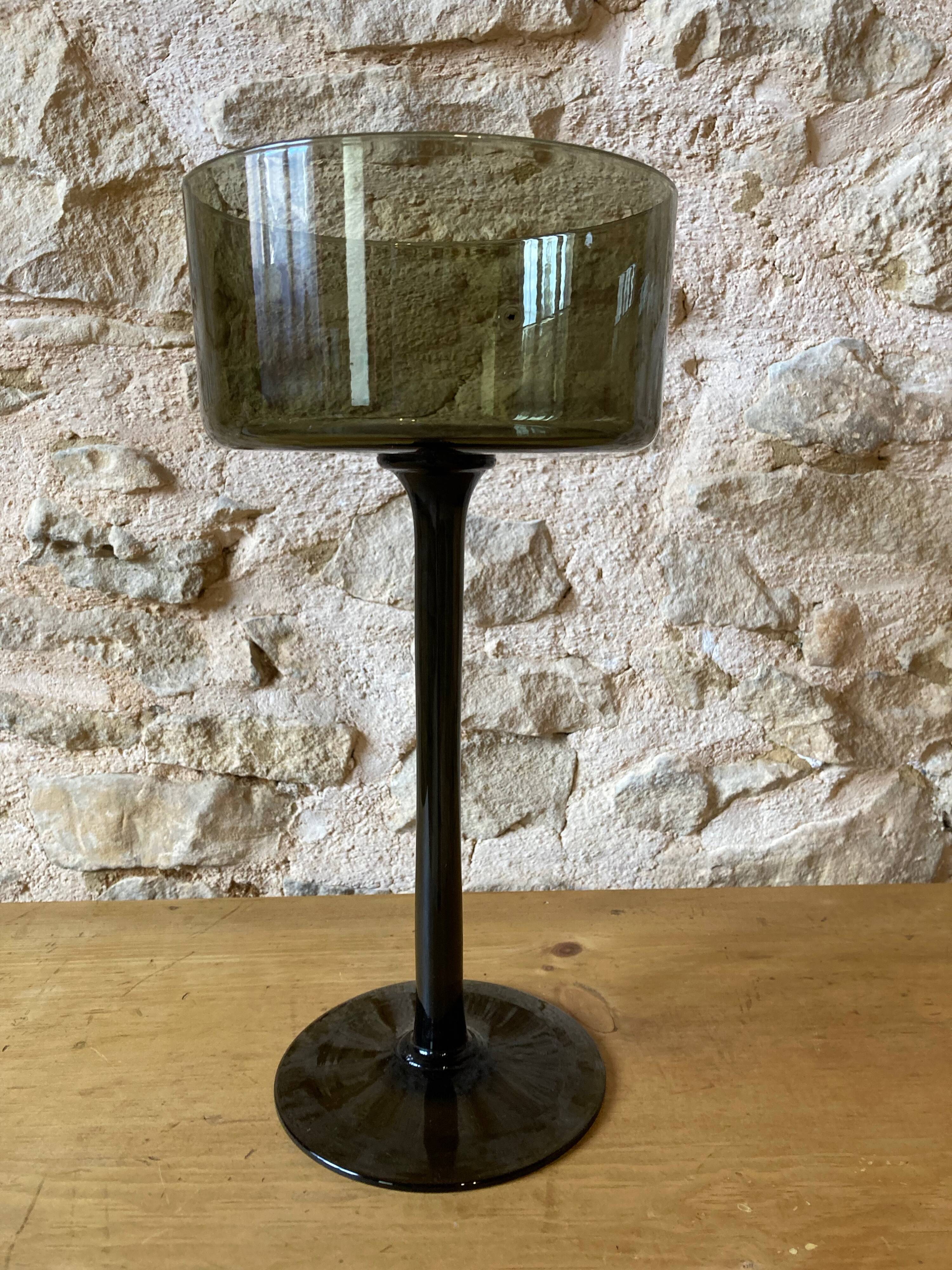 Large bowl in moss green tinted blown glass