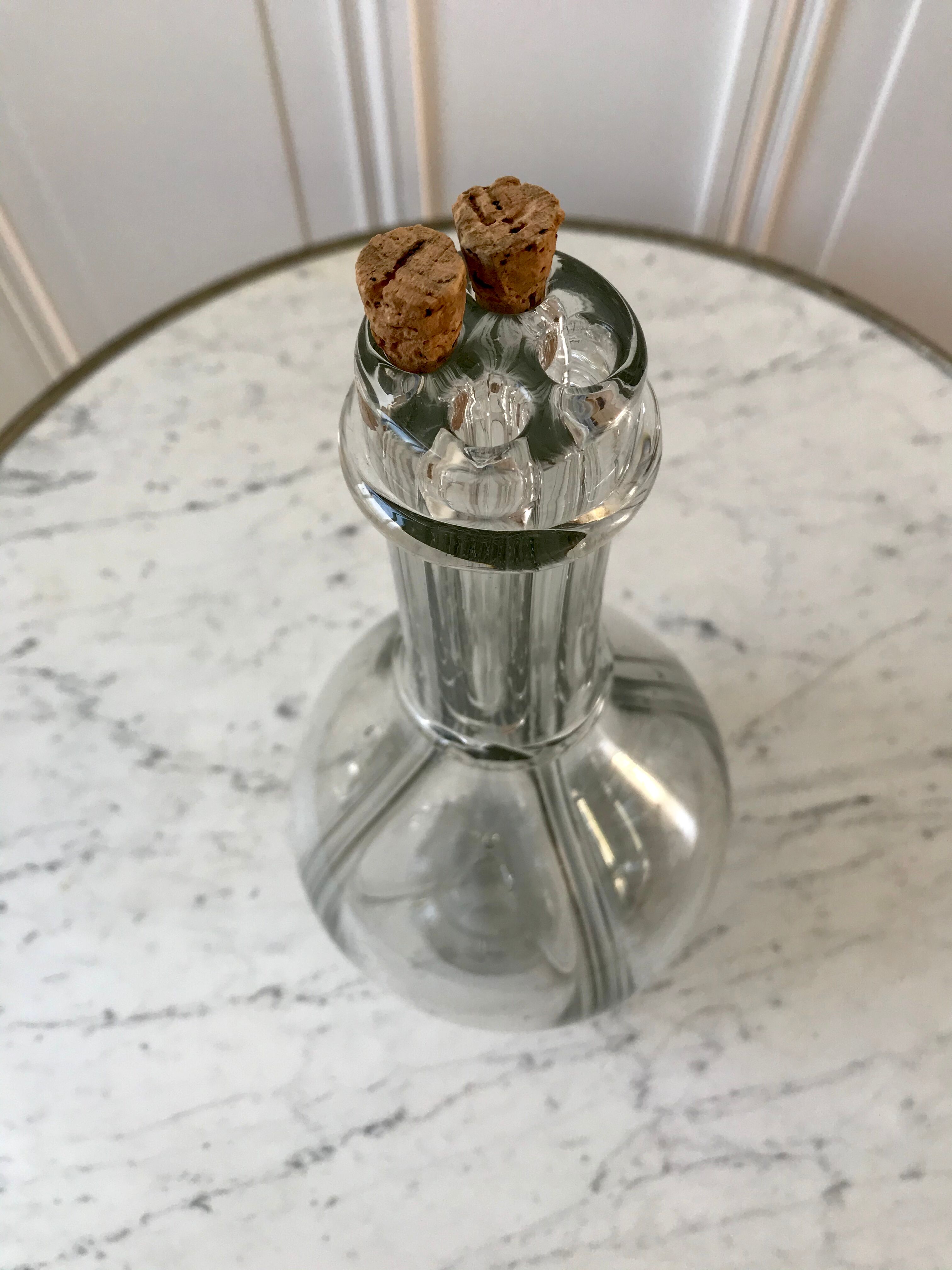 Liquor decanter with molded glass compartments early XXth