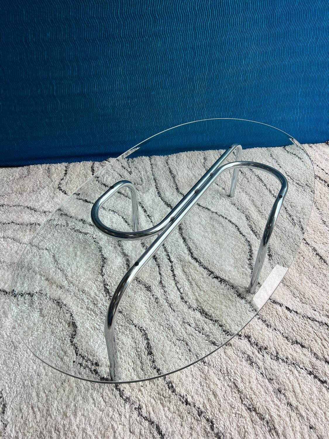 Oval coffee table 1970 beveled glass