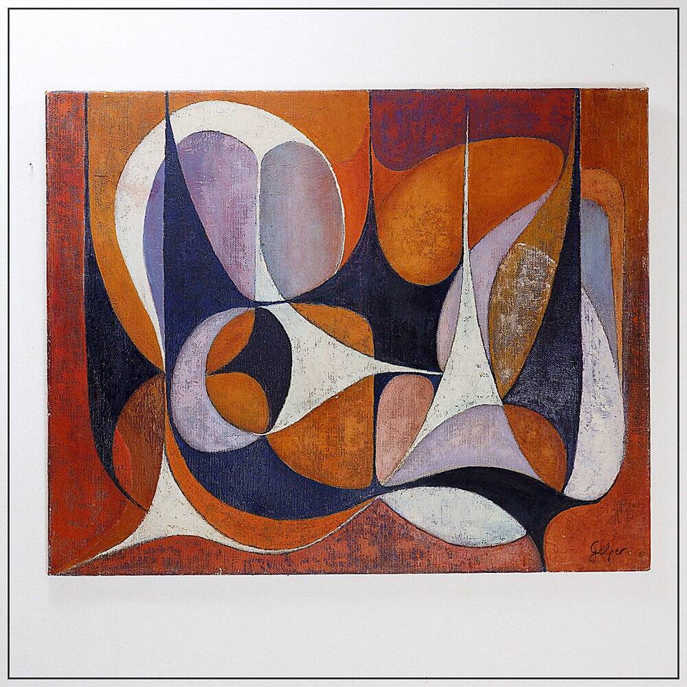 Abstract oil painting on canvas by gelper mon (belgium 1930)