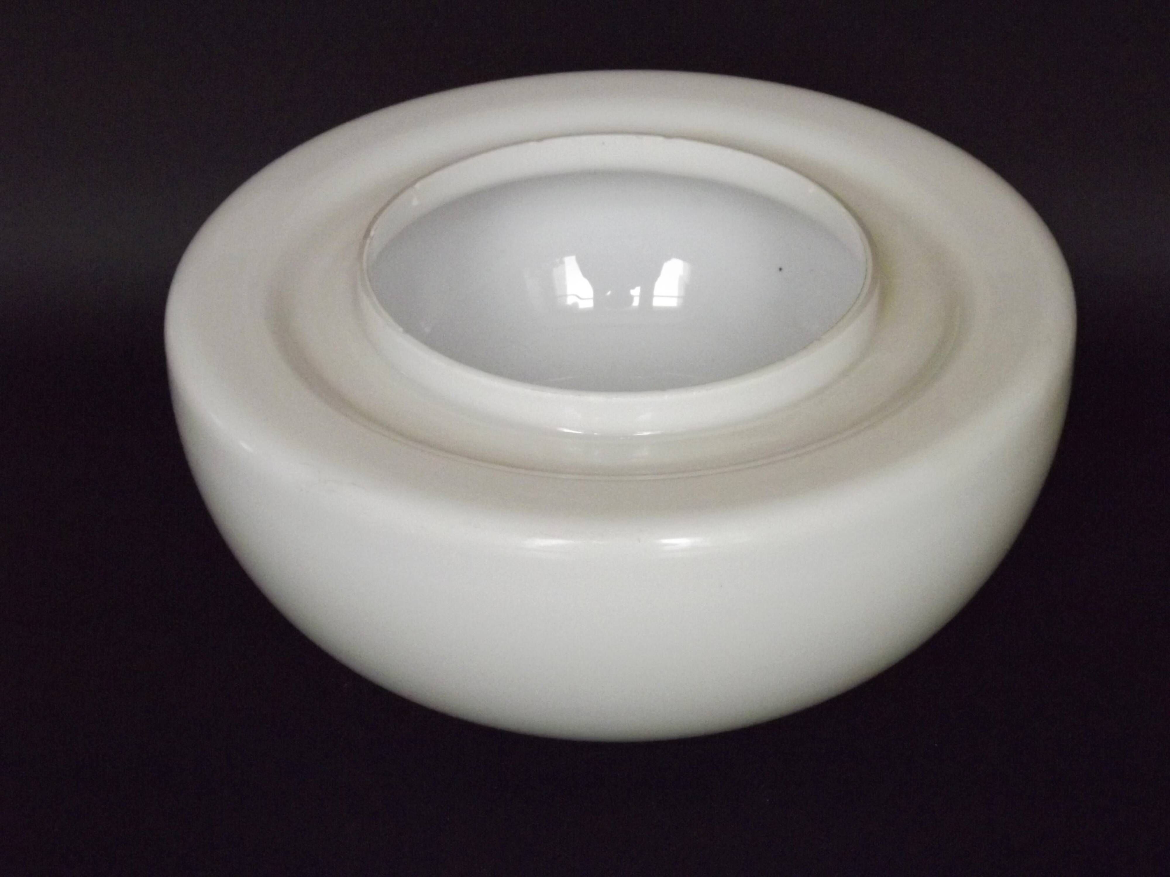 Vintage White Opaline Glass Dome Ceiling Light / Wall Light - Metal Base
