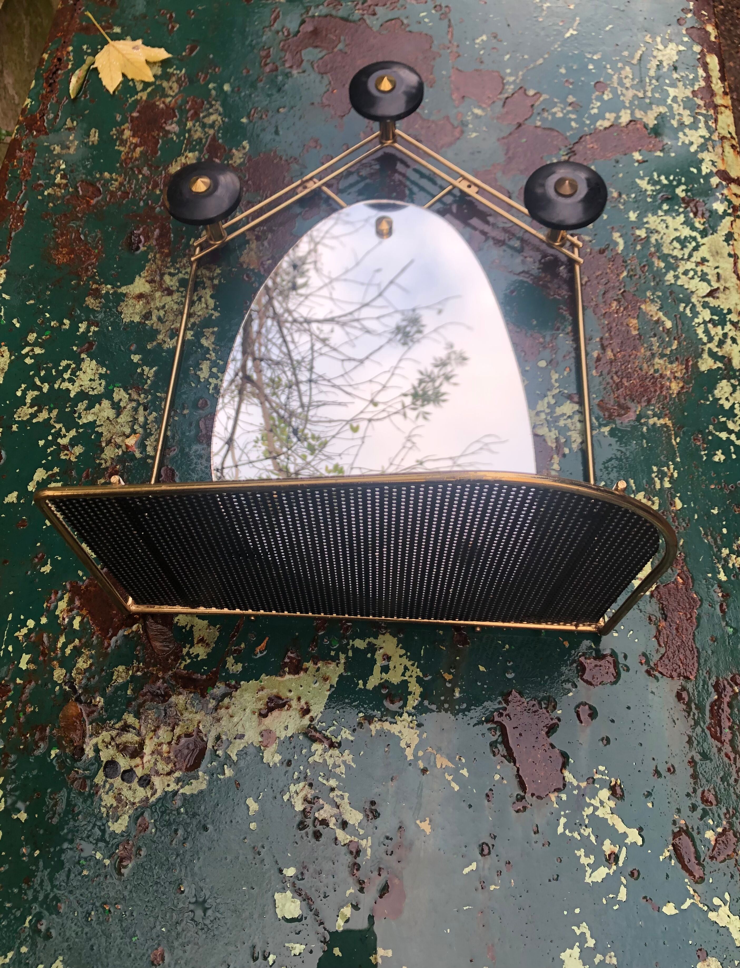 Wall-mounted coat rack with vintage 50s mirror