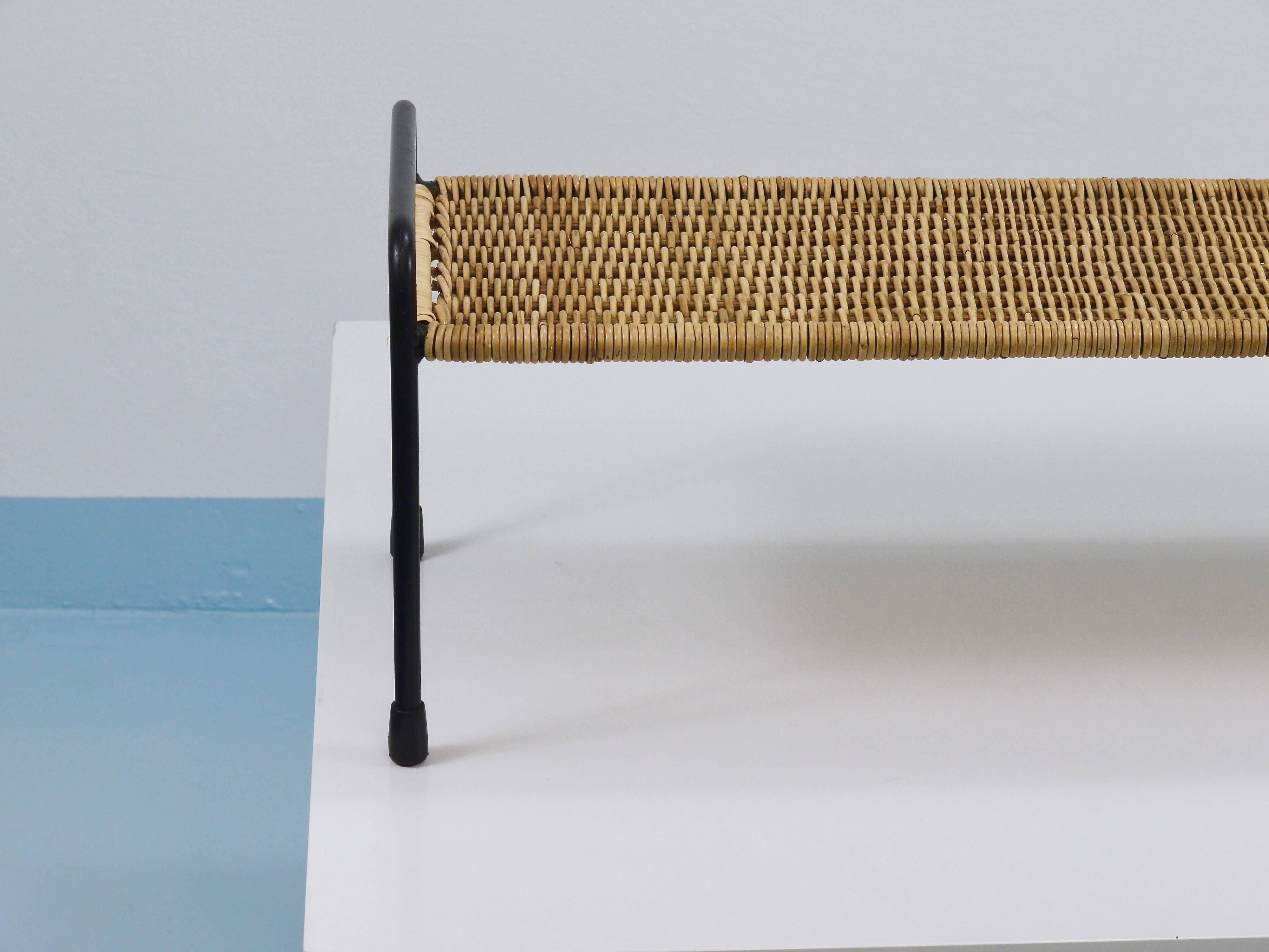 Carl Aubock side table, flower bench, iron, rattan, wicker, Austria, 1950s