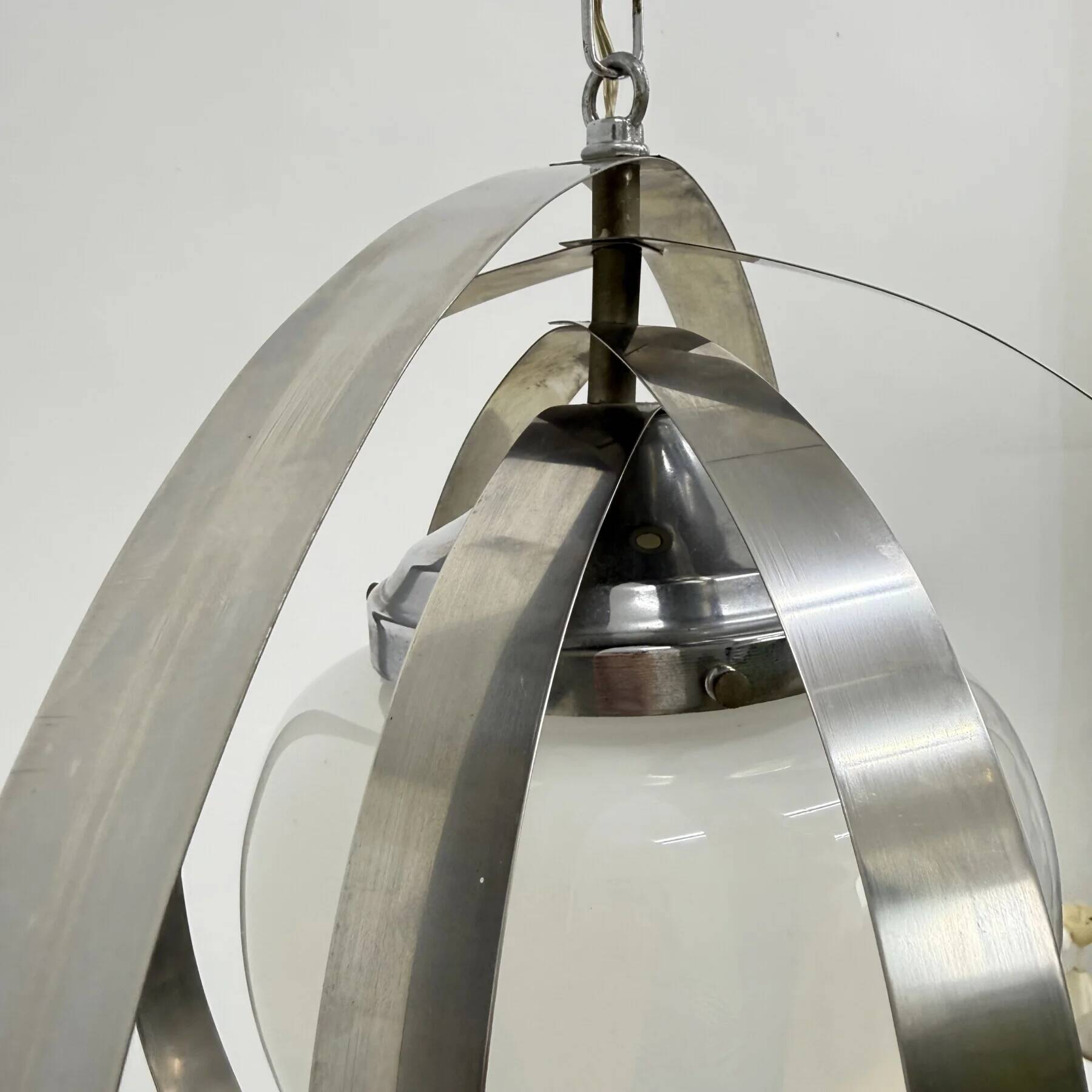 Mid-century glass sphere hanging pendant glass lamp design 1970’s space age Italy