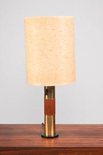 Lampe de table en teck et laiton