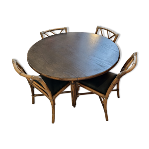 Ensemble table & 4 chaises - 1980 rotin