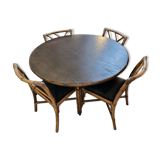 Table set & 4 rattan chairs from 1980