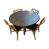 Ensemble table & 4 chaises rotin de 1980