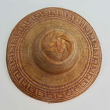 Asian hat in braided wicker and bamboo 70s