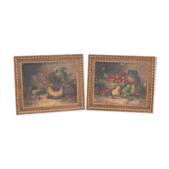 Paire de huiles sur toile Nature morte