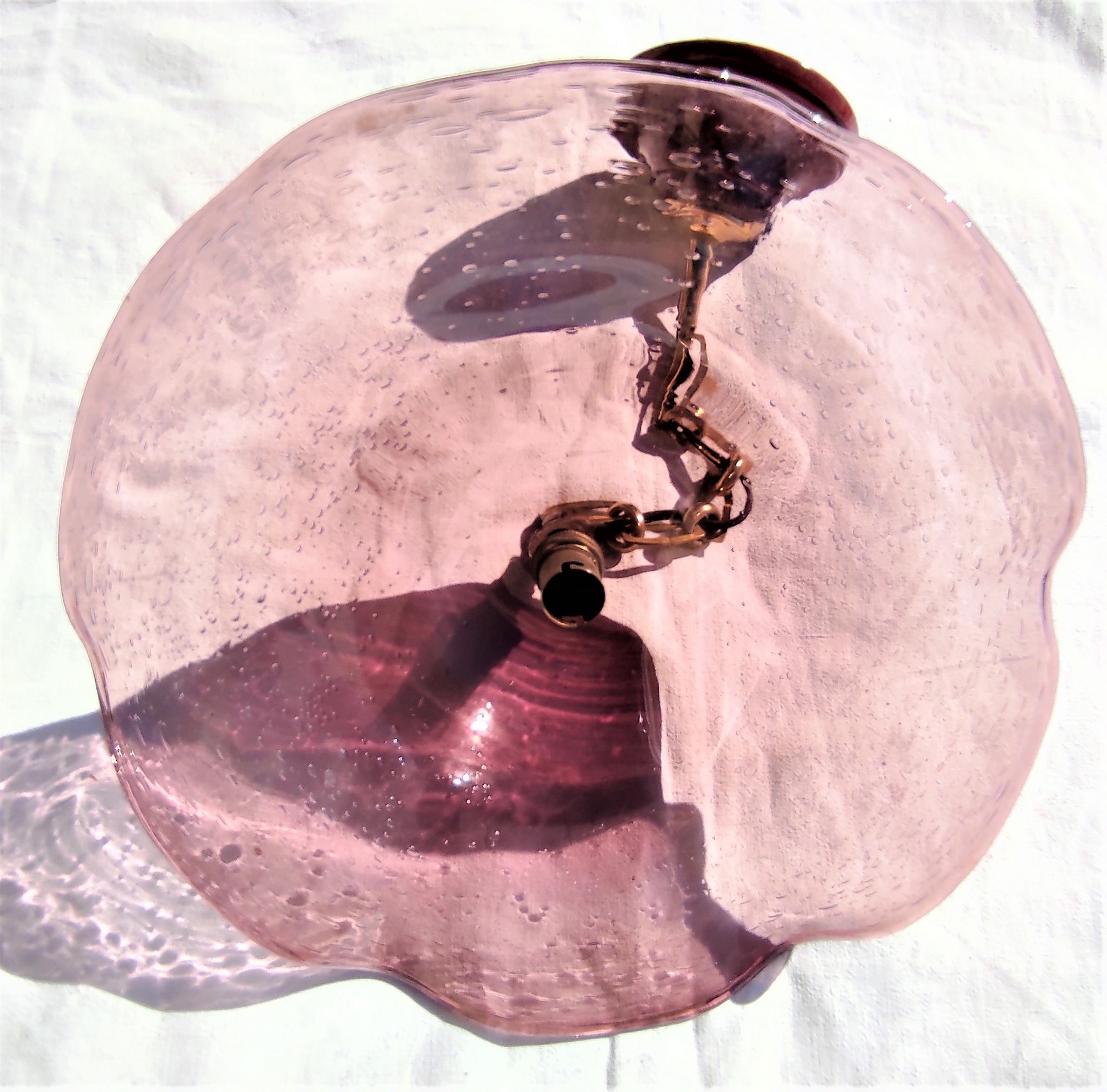 Bubble glass pendant light with engraved inscription of the town of Biot circa 1950