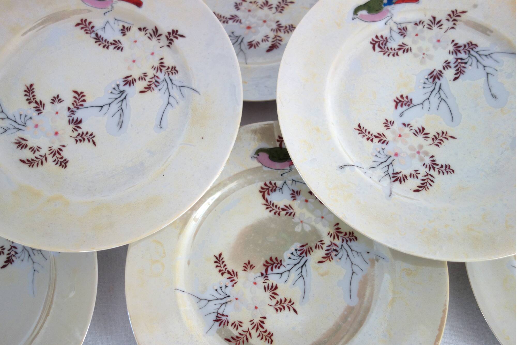 8 assiettes à dessert chinoises nacrées vintage