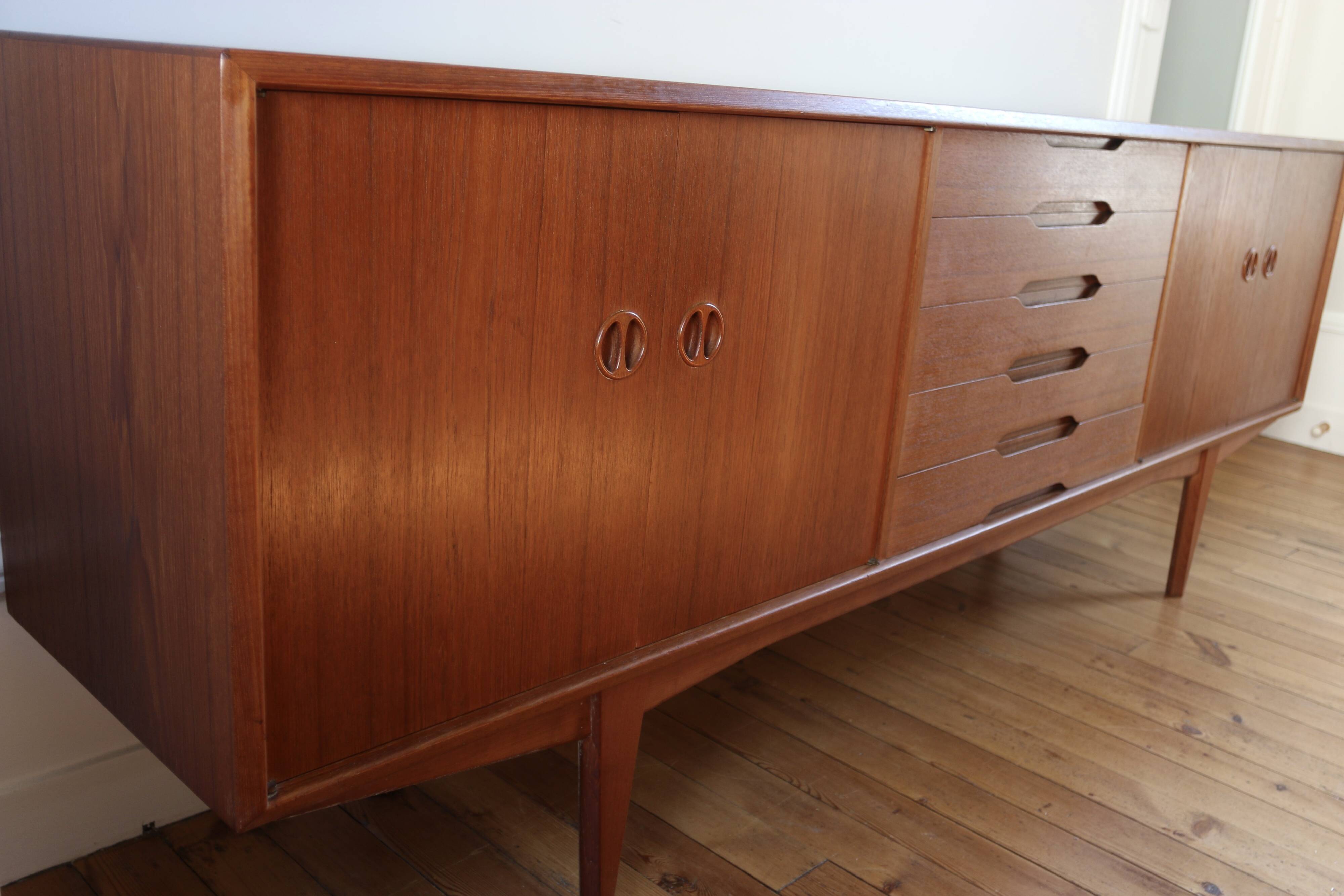 Vintage Scandinavian teak sideboard by Aalf Aarseth for Bahus, 220 cm, 1960s