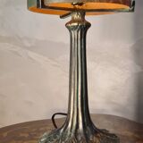 Lampe champignon pate de verre pied metal patiné bronze 39x18 elec refait a neuf