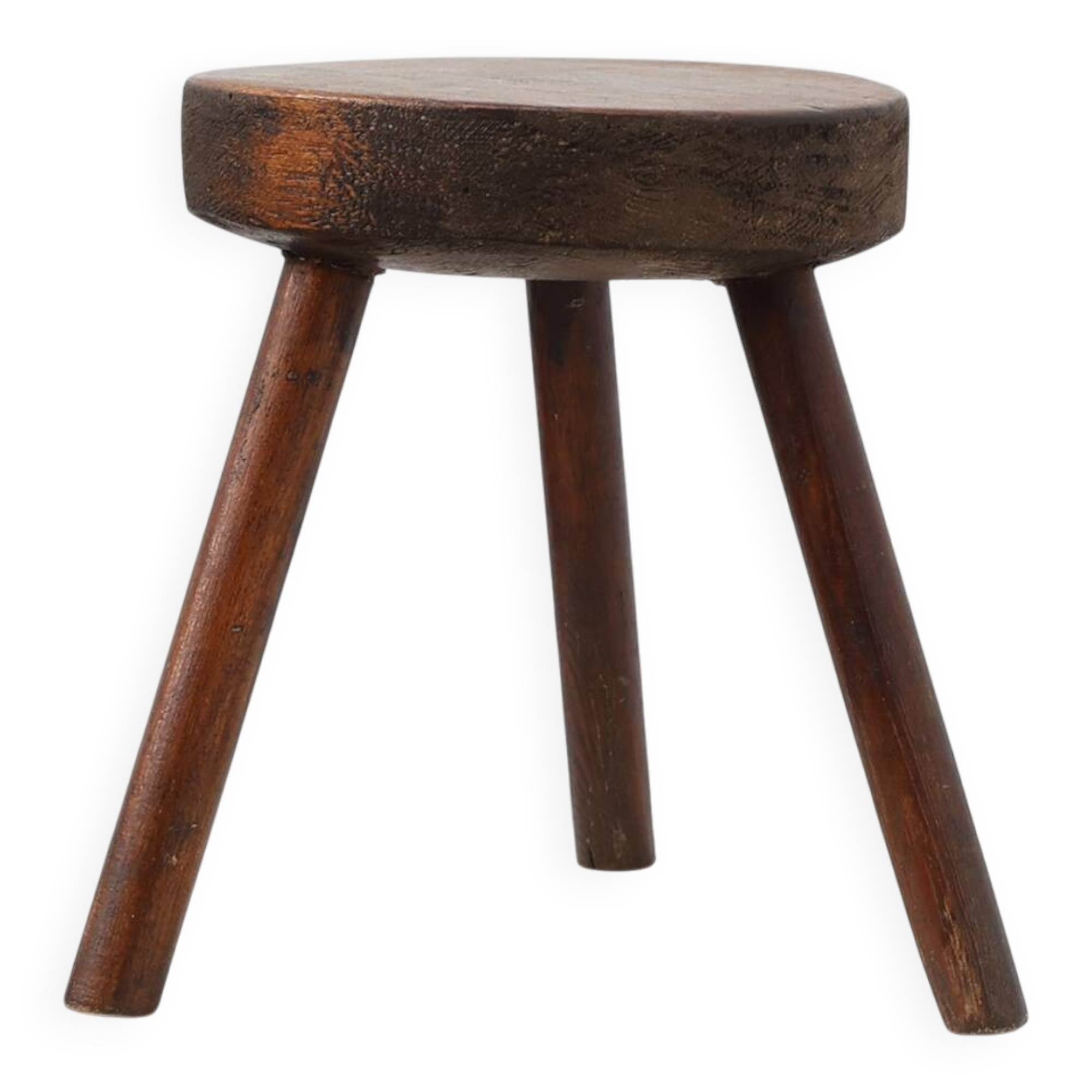 Tabouret trépied en chêne rustique, France, vers 1900