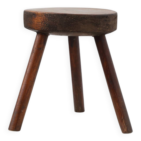 Tabouret trépied en chêne rustique, France, vers 1900