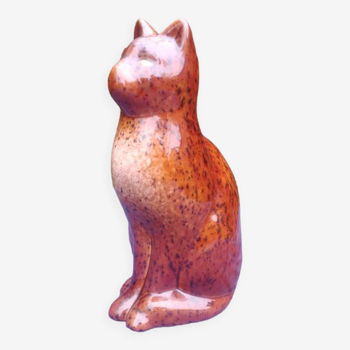 Large standing glazed ceramic cat statuette signed Hervé Sabassier de Parpeçay