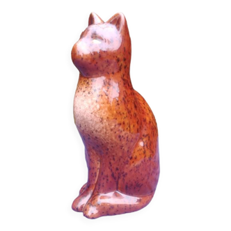 Large standing glazed ceramic cat statuette signed Hervé Sabassier de Parpeçay