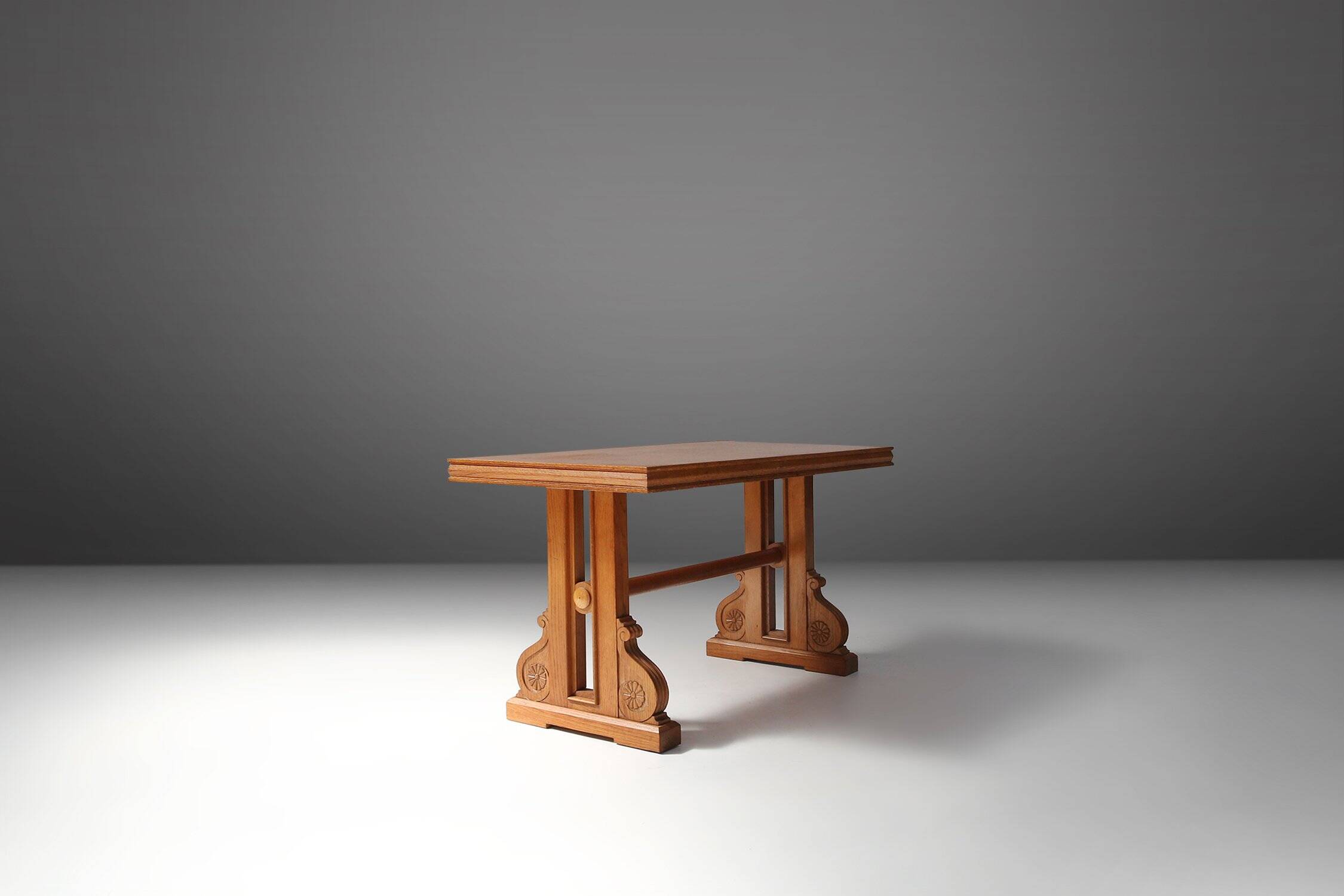 Art Deco Oak Coffee Table with Sculpted Details, Belgium 1940s