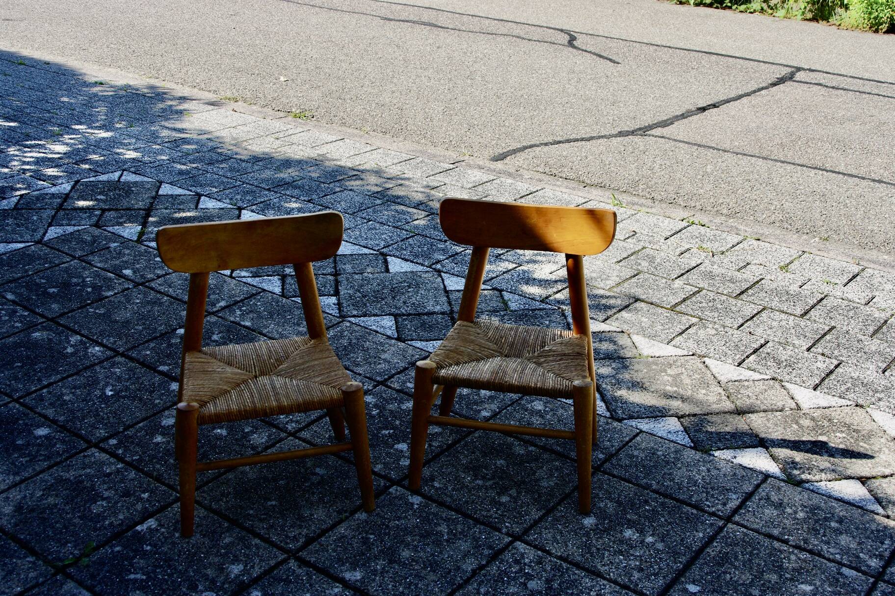 pair of vintage straw children's chairs 1950