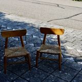 paire de chaises pour enfant vintage paillés 1950
