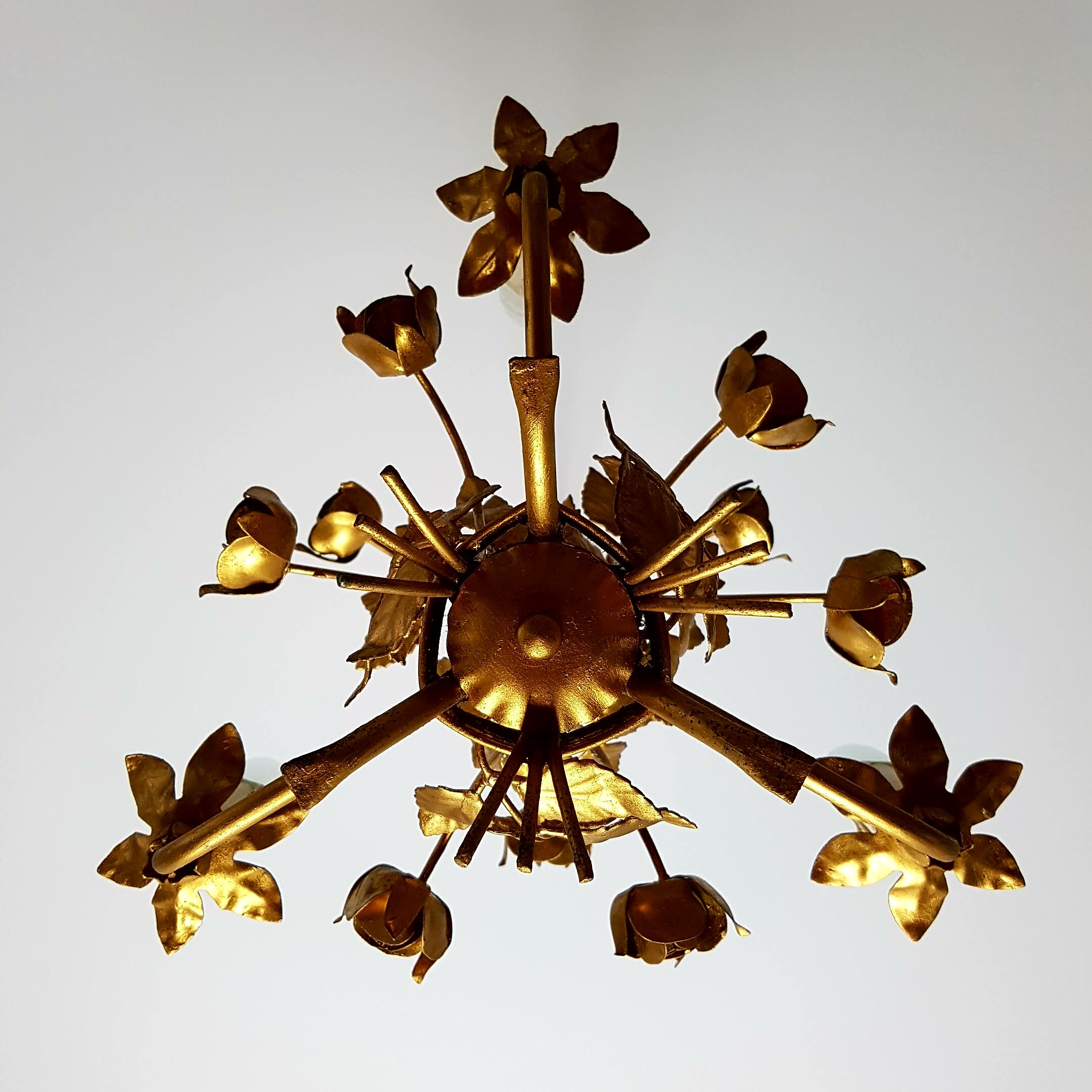Lustre 3 feux doré décor de roses
