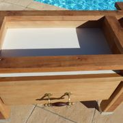 Butcher's log cabinet with two drawers and location for kitchen utensils