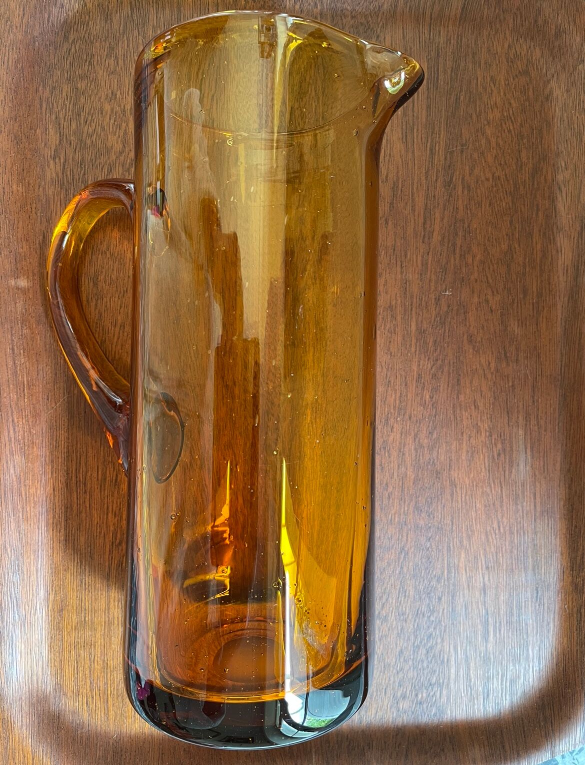 Amber pitcher bubbled glass