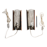 Pair of Swedish vintage wall lamps - elegant design in crystal glass, teak and chrome - 1960s.
