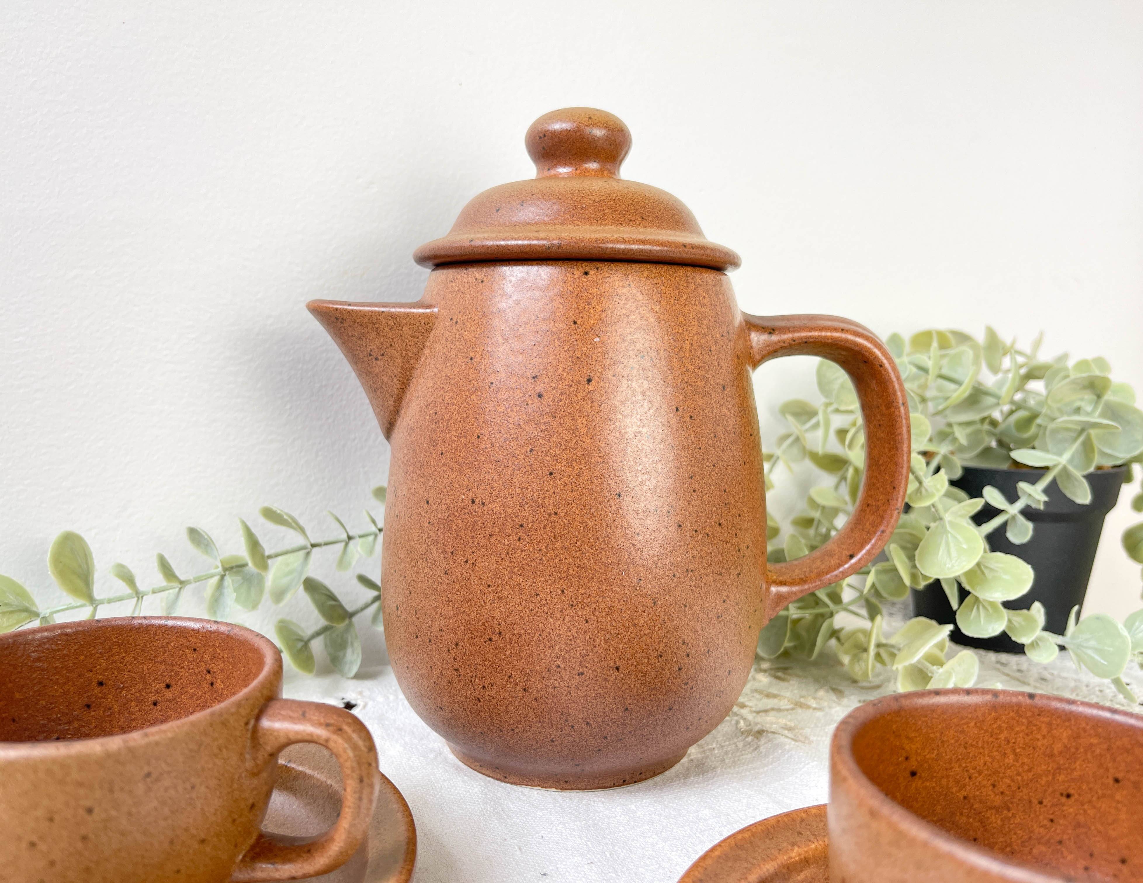 Vintage speckled stoneware coffee set Sarreguemines France from the 1950s