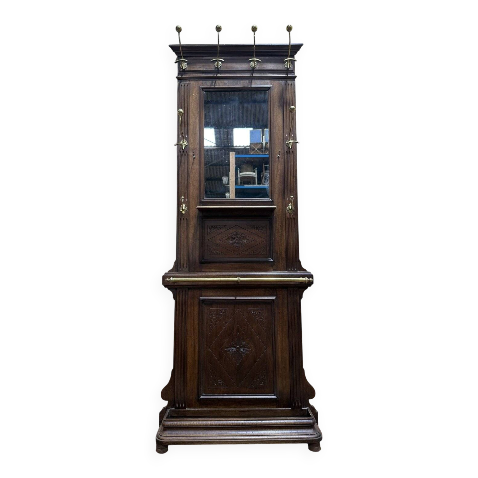 Coat rack - Napoleon III wardrobe in wood and brass