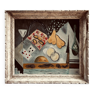 Tableau 1960 "The Card Game" signed D.G.