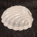 Silver-plated metal scallop butter dish and white glass bowl