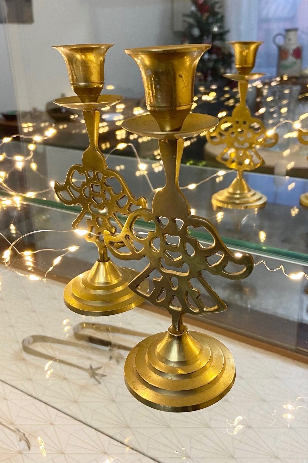 Lot 2 golden candle holders