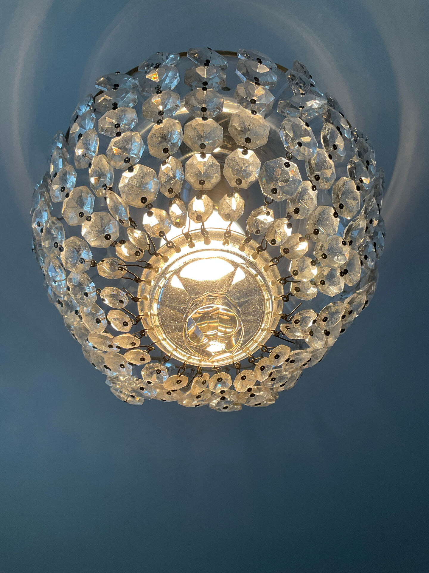 Antique crystal basket chandelier with pendants