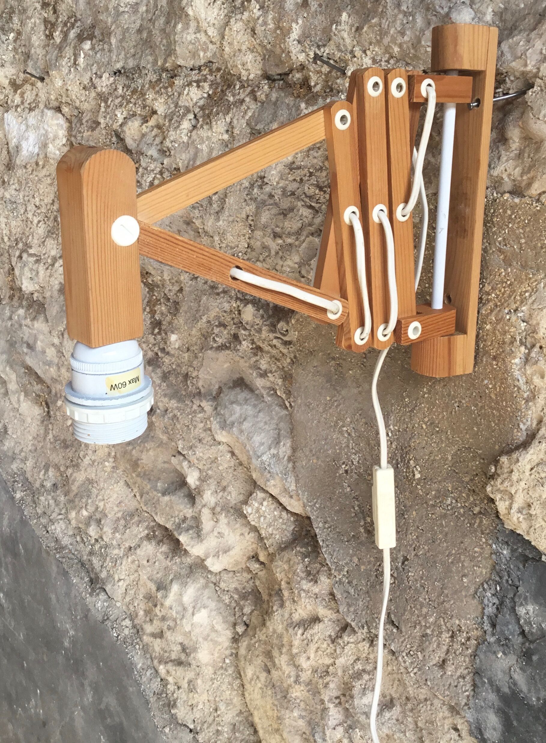 Wooden scissor or accordion wall sconce - vintage - 1960