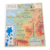 School geographical map of the reliefs of France